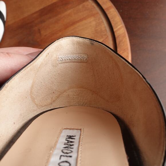 Manolo Blahnik Flats WMS SZ EU 39.5 US 9.5 BLK White Leather D'Orsay Modern Shoe - Picture 13 of 14